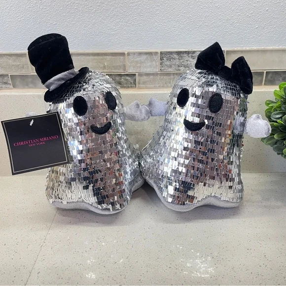 NEW Christian Siriano Silver‎ Sequin Ghost Plush Set Holding Hands NWT