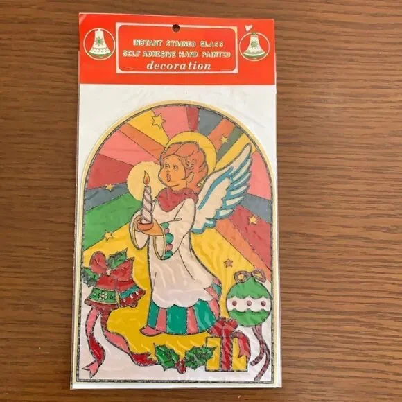 Vtg 70s instant‎ stained glass Christmas scene in packaging