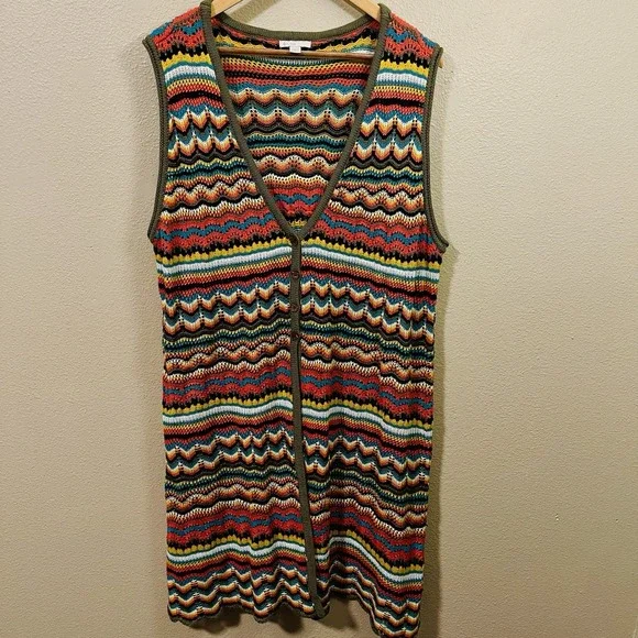 C EST 1946‎ Open Knit Long Sweater Vest Boho Artsy Cottagecore Plus Size 22/ 24