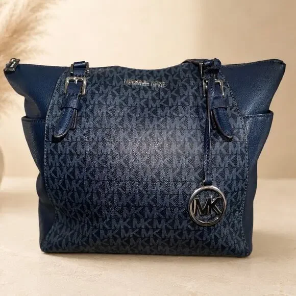 Michael Kors Jet Set Travel Navy Signature MK Logo Tote Bag