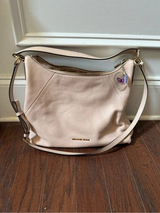 Michael Kors Soft Blush Pebbled Leather Shoulder Bag with Charm