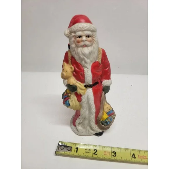 Vintage Ceramic Santa Claus Figurine‎ Holding Teddy Bear Gifts Christmas Decor
