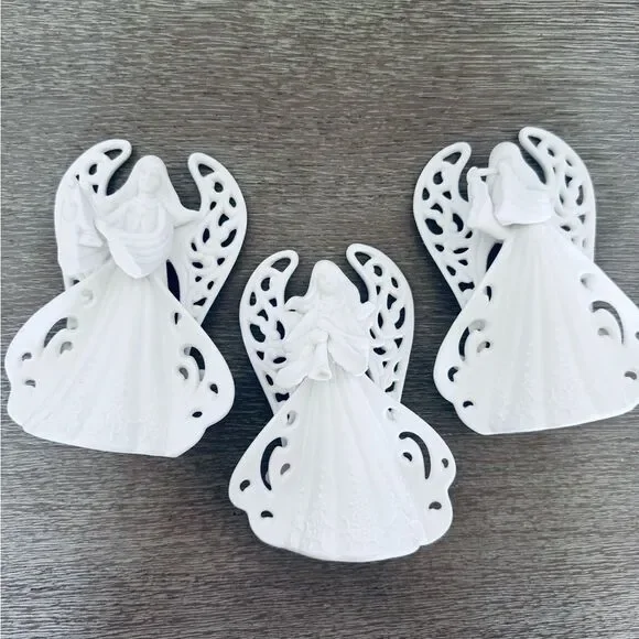 Christmas Holiday Ceramic Angel Figurine Bells 3-pc Set