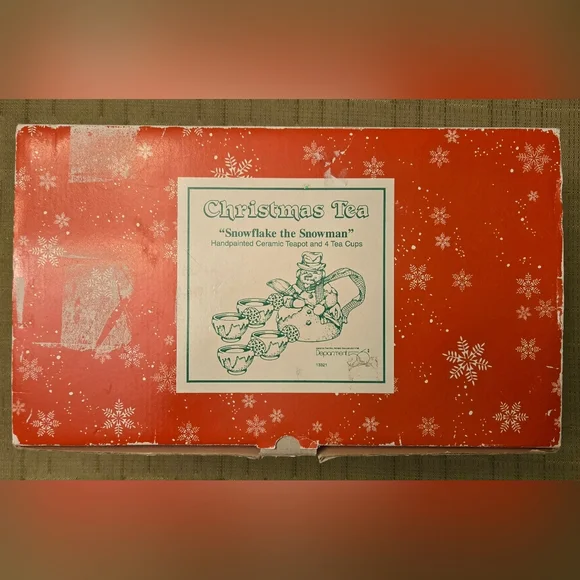 Department 56 Christmas‎ Tea “Snowflake the Snowman” Teapot Set EUC  Adorable