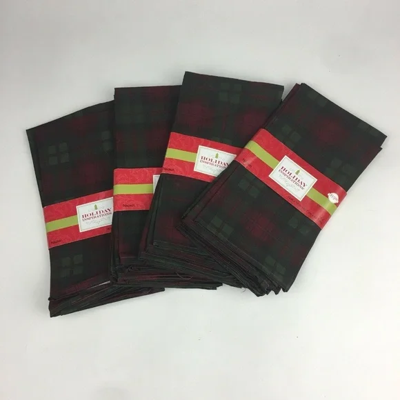 16 Plaid Red Green Holiday‎ Xmas Fabric Napkins