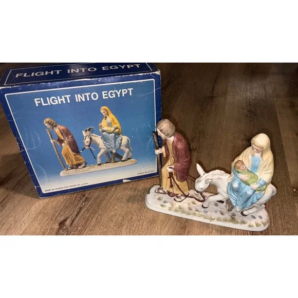 Vintage Flight Into Egypt Nativity Scene Joseph Mary Baby‎ Donkey Porcelain