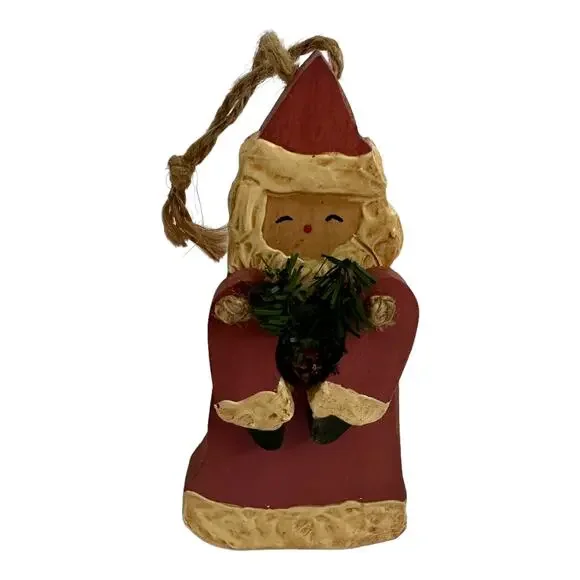 Santa Claus Christmas Decoration Tree Ornament Handmade Vintage Wooden Rustic