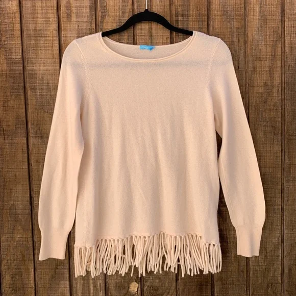 J. McLaughlin Cream Colored Fringe Cashmere Sweater