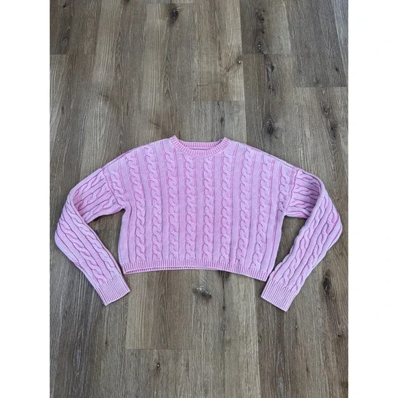 Aeropostale Cable Knit Cropped Sweater Womens S Pink Preppy Coquette Y2K Style