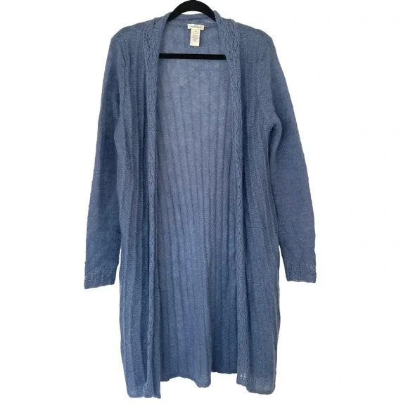 Sundance Blue Kid Mohair Wool Loose Knit Open‎ Duster Cardigan Sweater Size XS