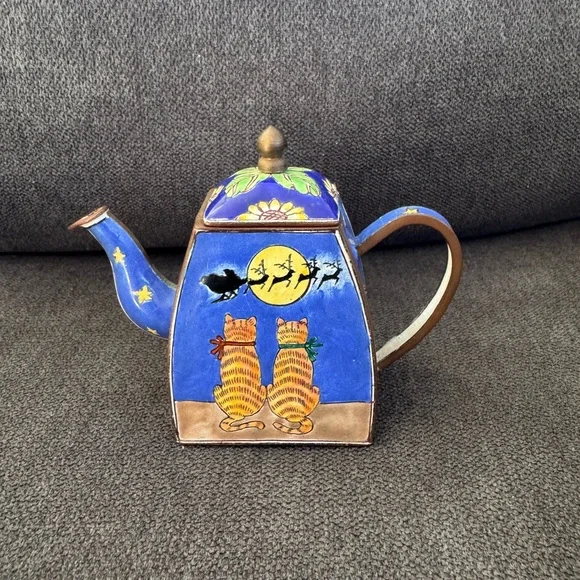 Trade Plus Aid Cloisonne Mini Enamel Metal Teapot Kevin Chen‎ Style Xmas Cats