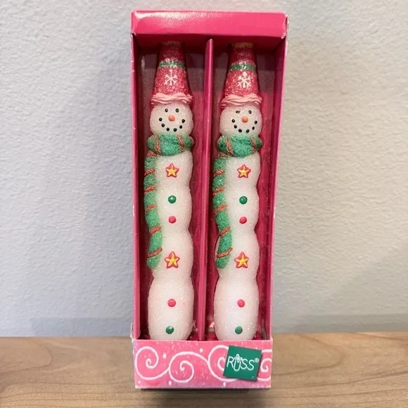 Vintage Russ snowman decorative taper candles- new with box