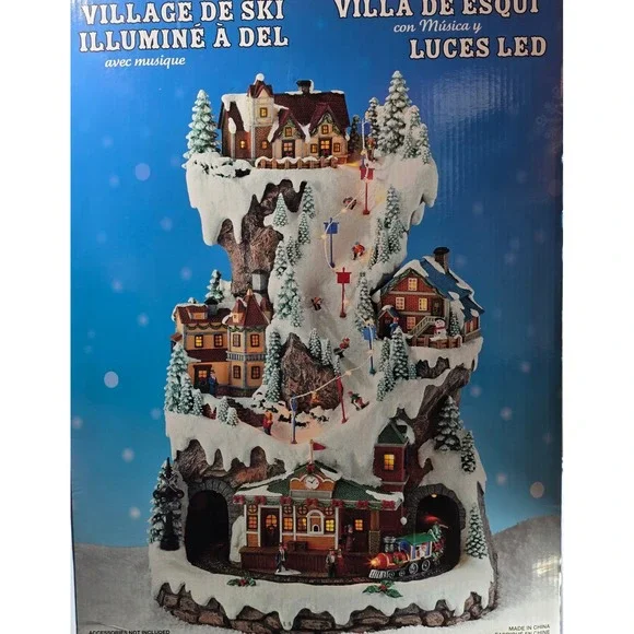 Animated LED Ski Village Music 8 Holiday Songs Christmas Decor Large 12