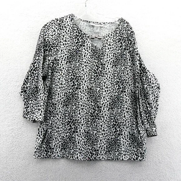 Cathy Daniels Sweater Large Womens Black White Spotted Tight Knit Long‎ Sleeve
