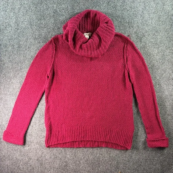 Caslon Sweater Womens Small Magenta Cowl Neck Textured Knit Cotton Blend Cozy