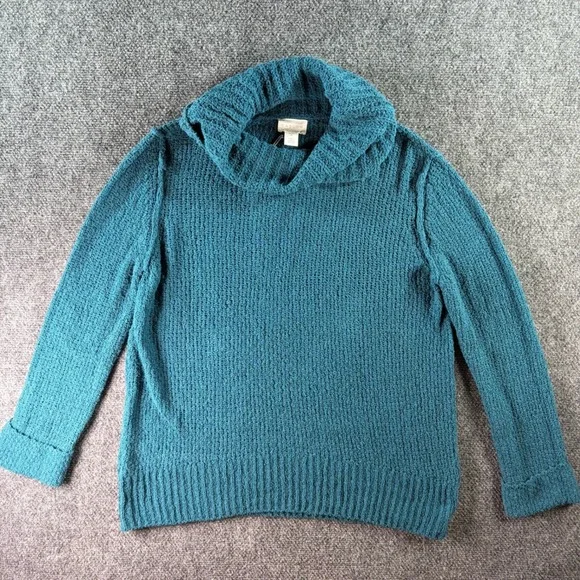Caslon Cowl Neck Sweater Womens Petite XS Teal Blue Textured Knit Cotton Blend