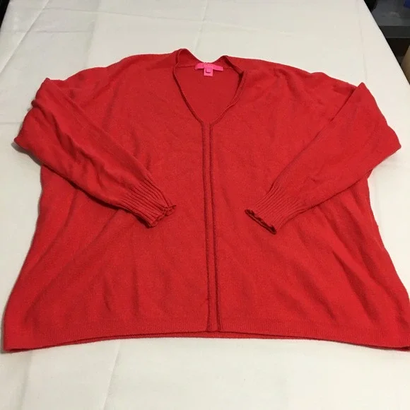 Lilly Pulitzer Womens Sevie Sweater Large Red Dolman Sleeve V-Neck