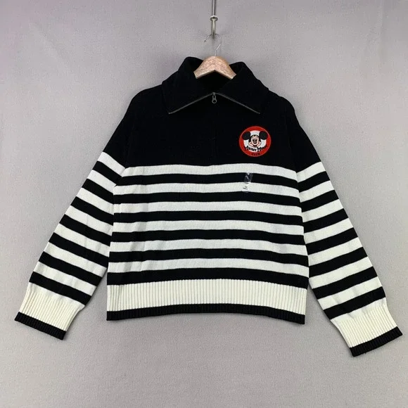 Disney Mickey Mouse Club Sweater Womens Small Striped 1/4 Zip Knit Preppy NWT