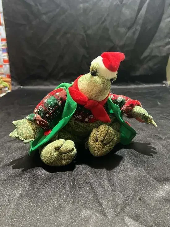 Sterling Inc Stuffed Frog Christmas Dress Shelf Sitter Sandbag Plush 12” VTG