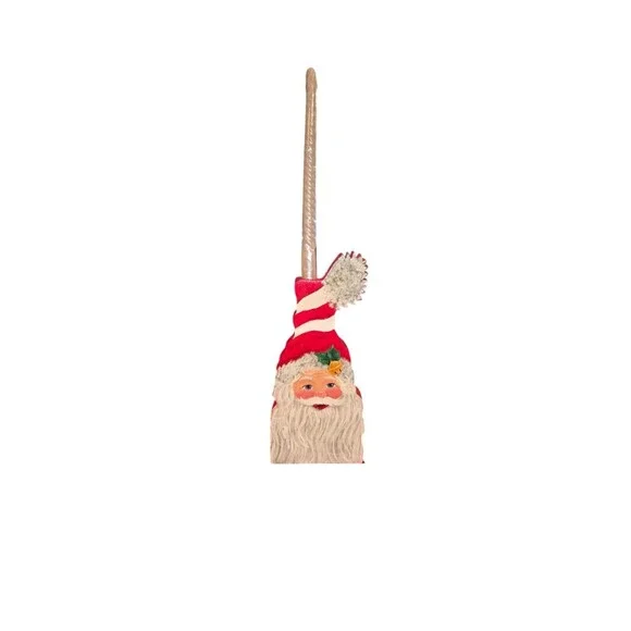 Handcrafted Red & White Santa‎ Claus Wooden Taper Candle Holder 11.5