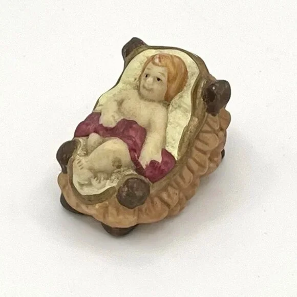 Vintage Mini Baby Jesus Nativity Figurine Manger Replacement Christmas Ceramic