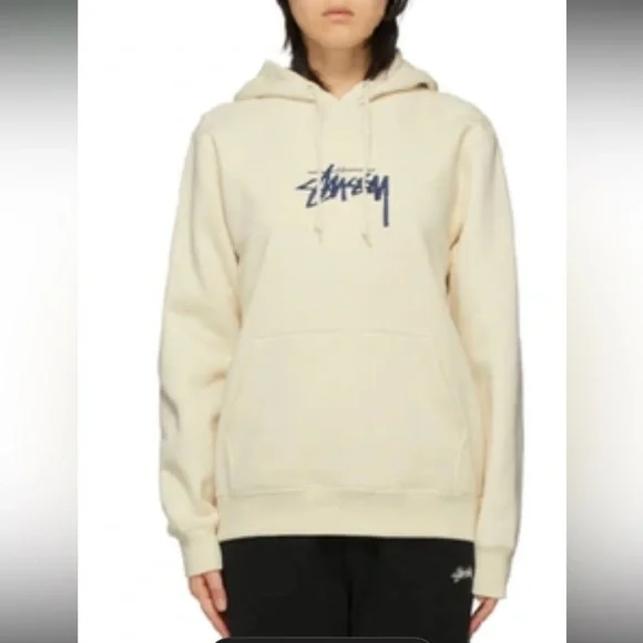 STUSSY Off-white Large Stock Logo Hoodie In Cement
