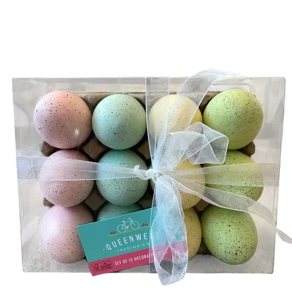 Queenswest Easter Eggs Boxed Set of 12 Pastel Colors Speckled Spring Decor New