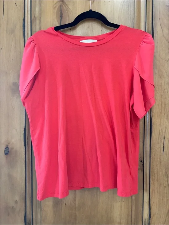 Michael Kors Neon Red Flutter Sleeve Blouse