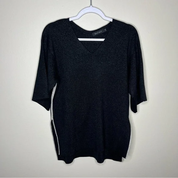 Baloot Black Gold Metallic Shimmer Short Flare Sleeve Sweater‎