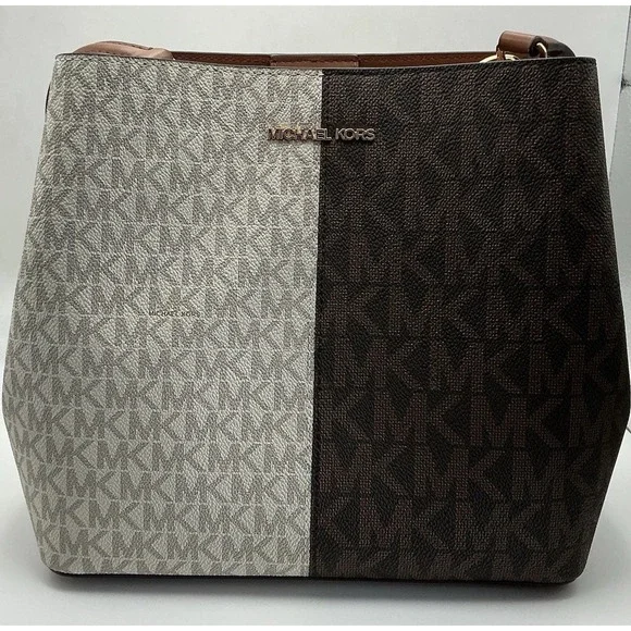 Michael Kors Pratt Medium Bucket Shoulder Bag Brown Multi Logo NWT