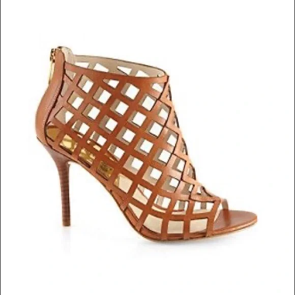 Michael Kors Tan Lattice Cutout Leather Heels