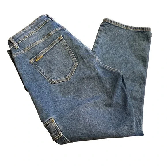 Michael Kors Wide Leg Cargo Jeans Women's 14 Blue Denim Utility Carpenter Pant‎