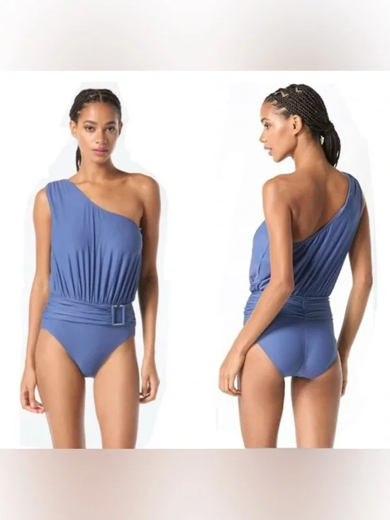 MICHAEL Michael Kors Logo U-Bar One Shoulder One Piece Swimsuit