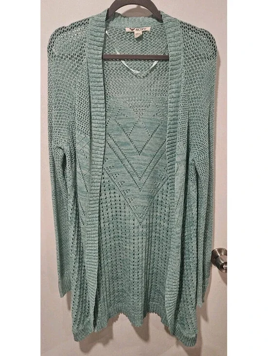 Roxy Small Petite Turquoise Midi Cardigan Quicksilver Crochet Aqua Duster