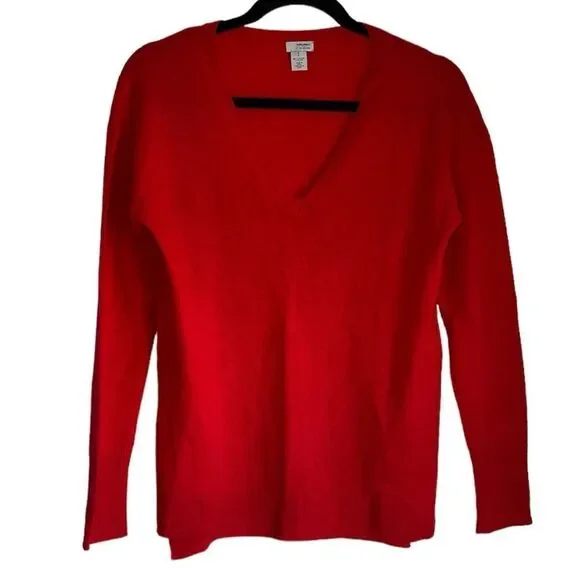 HALOGEN 100% cashmere Nordstrom red V-Neck Pullover Sweater long sleeve‎ size S