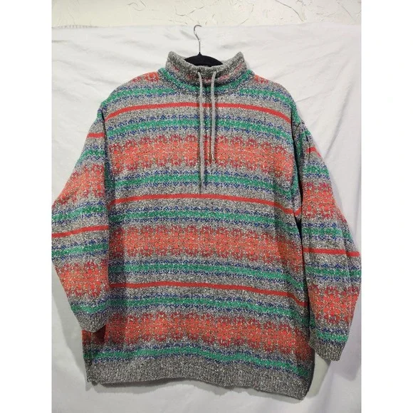 Vtg 90s Lizwear‎ Fair Isle Cowlneck Multicolored Ski Apres Sweater Large