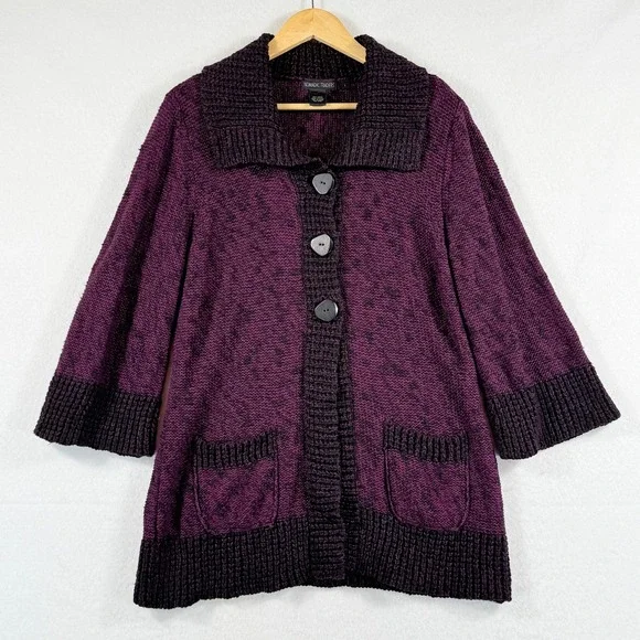 Nomadic Traders Cardigan Womens Large Purple Black Chunky Knit Boho Whimsigoth