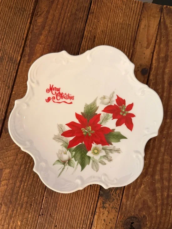 Princess House Red Poinsettia Holiday Plate - Merry Christmas
