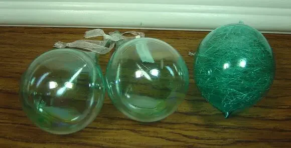3 LARGE LIGHT BLUE OR AQUA TEARDROP SHAPED GLASS BALL ORNAMENTS