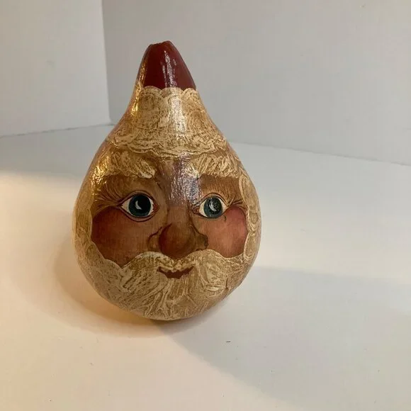 Vintage Old World Santa Gourd Handpainted‎ Signed 90s Red White 5