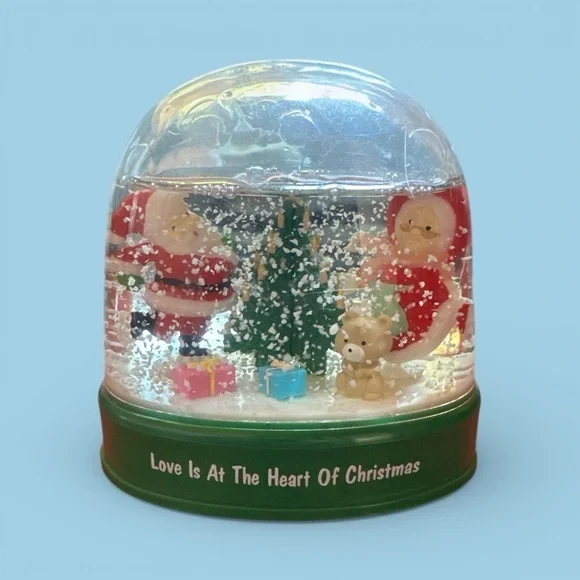 Small Christmas Snow Globe with Santa Claus Mrs. Claus and Bear Decoration Gift