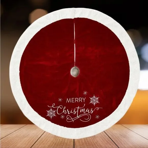 NEW! Holiday Time Burgundy Velvet Merry Christmas Tree Skirt, 48