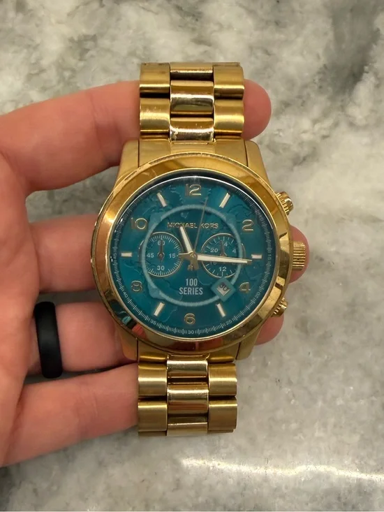 Michael Kors Gold Tone Watch with Teal Dial