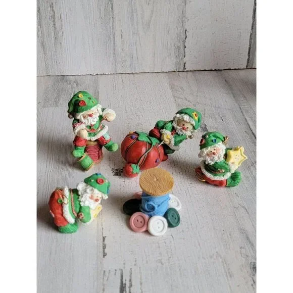 Enesco sewing pin needle thread Santa Claus‎ figurine ornaments set Xmas 1983