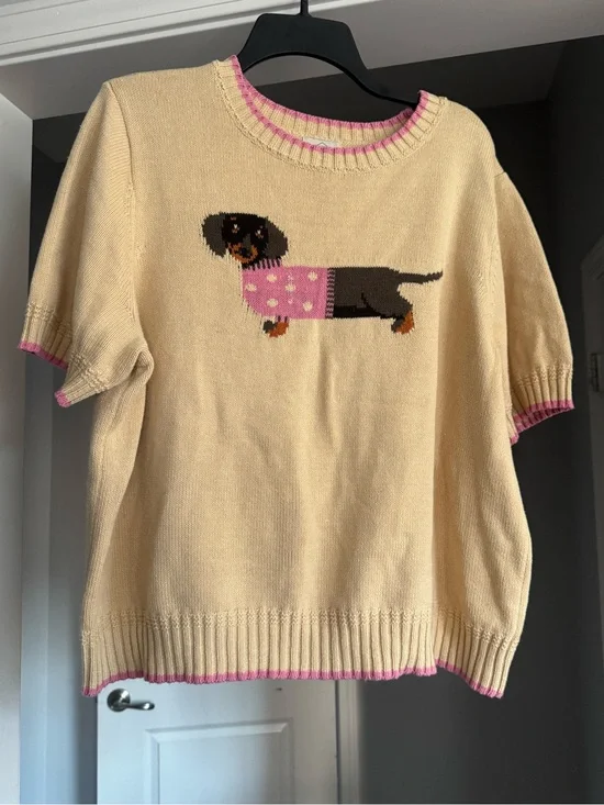 St. John’s Bay Dachshund Wiener Dog Sweater XL Pink Novelty Cotton Knit