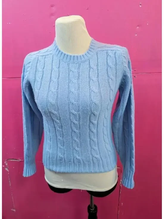 Vintage Blue Cable Sweater Y2K Acrylic S