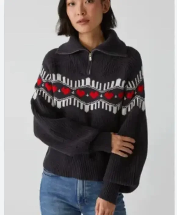 Michael Stars Anders Fair ISle Sweater Navy Blue Red White