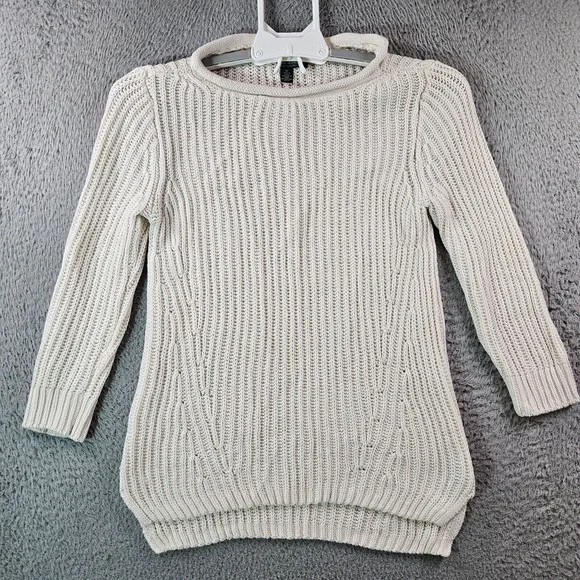 LRL Lauren Jeans Co‎ Ralph Lauren Sweater Women Medium Knit 3/4 Sleeve Off-White