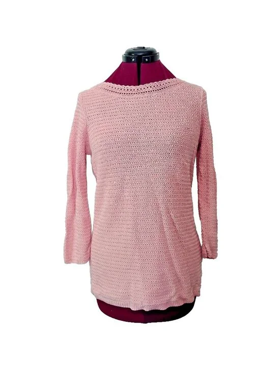 Liz Claiborne Peach Linen Rayon Blend Crochet Sweater Boatneck Size Medium