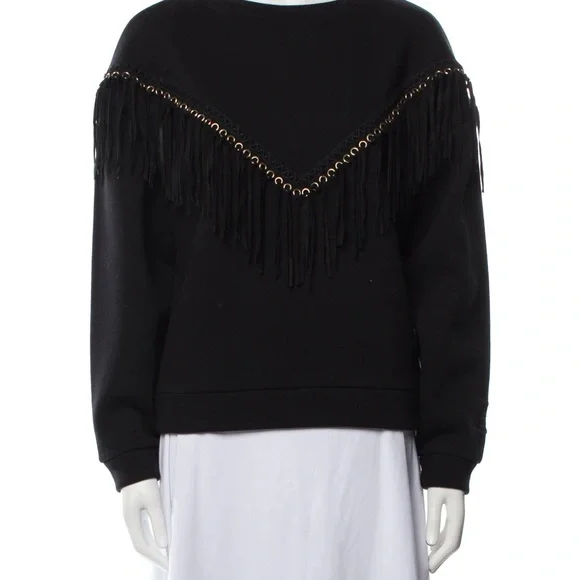Hayley Menzies Bateau Neckline Fringe Sweatshirt